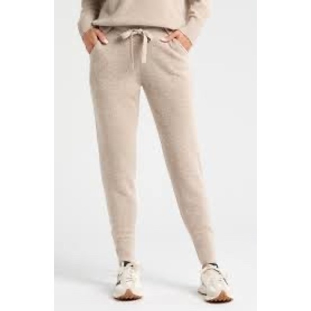 Zella Womens Wool Cashmere Knit Joggers Tan Beige Ribbed‎ Lounge Pants Size M
